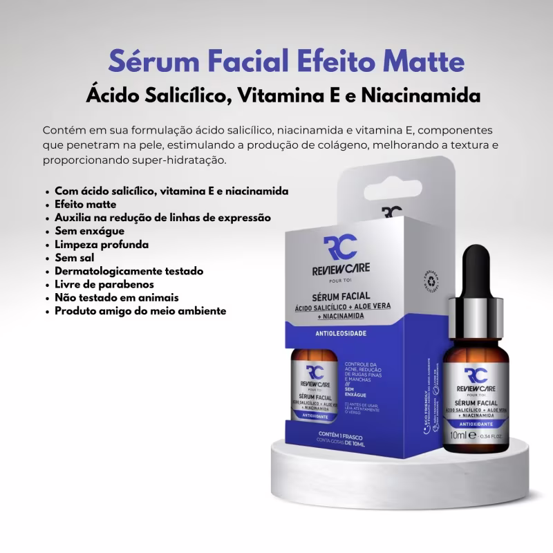 Sérum Facial Efeito Matte Ácido Salicílico Vitamina E e Niacinamida 10ML Review Care