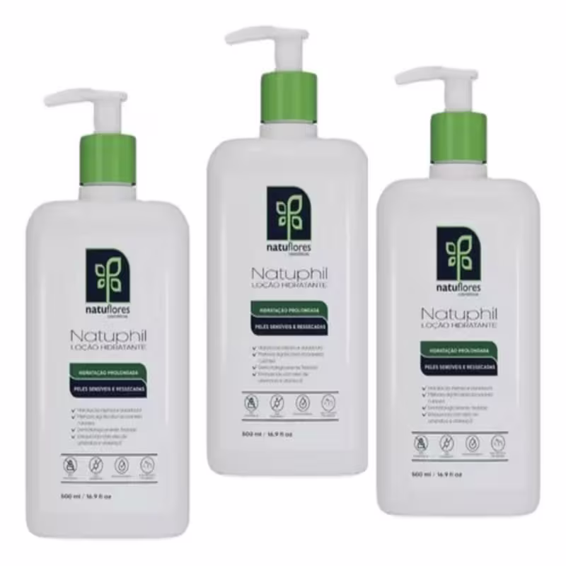 3 Loção Hidratante Hipoalergênica Natuphil Corporal 500ml natuflores