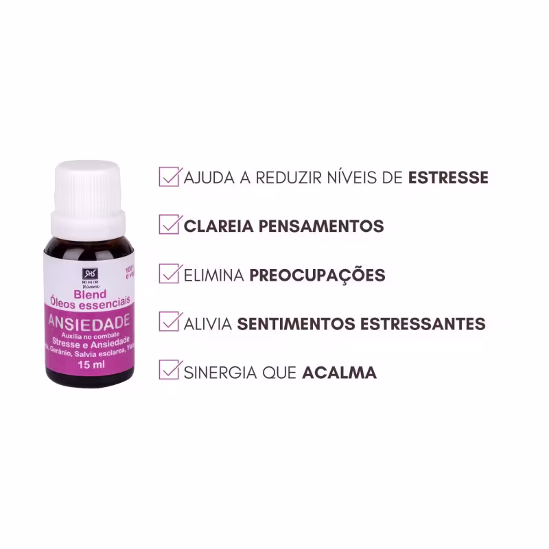 Blend Óleos Essenciais de Ansiedade da RHR Cosméticos com instruções.