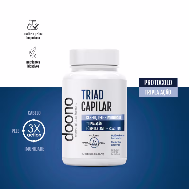 A imagem mostra um frasco de vitaminas com 60 cápsulas, branco com detalhes em azul.