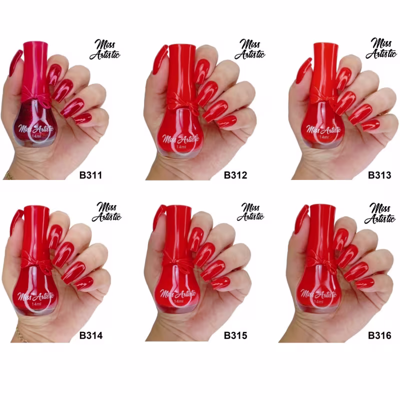 MISS ARTISTIC - Coleção Vermelhos Maravilhosos com 6 Lindas Cores - Lacinhos - 14ml