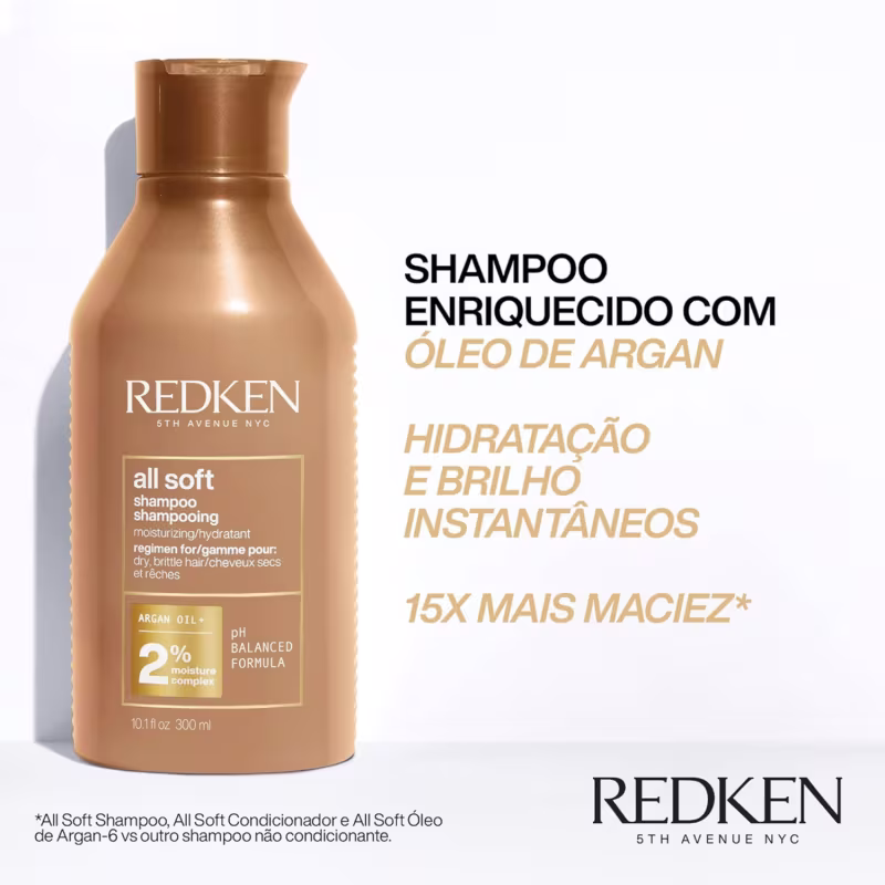 Kit Redken All Soft One United Shampoo Máscara 250 Leave-in (3 produtos)