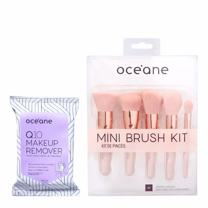 Kit Océane Q10 Makeup Lenço Demaquilantee e  Mini Kit com 5 Pincéis (2 produtos)