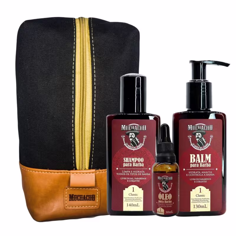 Kit Shampoo para Barba + Balm para Barba + Oleo para Barba Frasco - Muchacho Classic + Necessaíre Muchacho Guadalajara