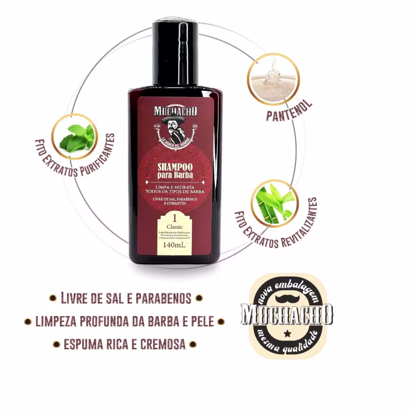 Kit Shampoo para Barba + Balm para Barba + Oleo para Barba Frasco - Muchacho Classic + Necessaíre Muchacho Guadalajara