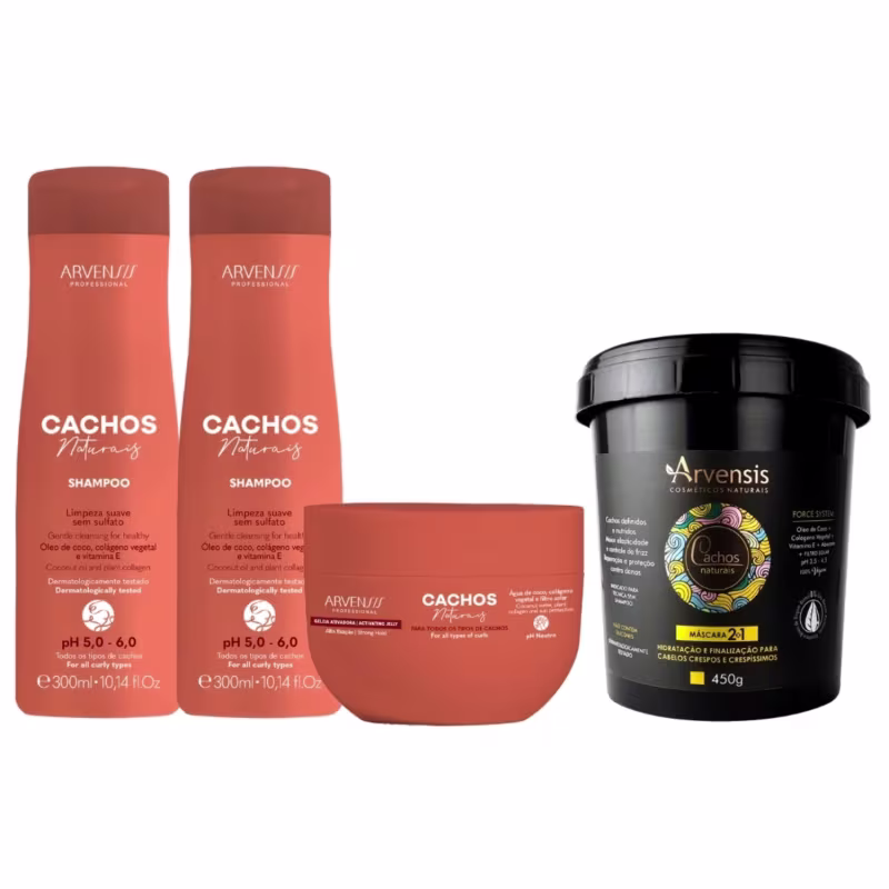 Kit Arvensis Cachos 2 Shampoo + Máscara 2x1 + Geleia Alta
