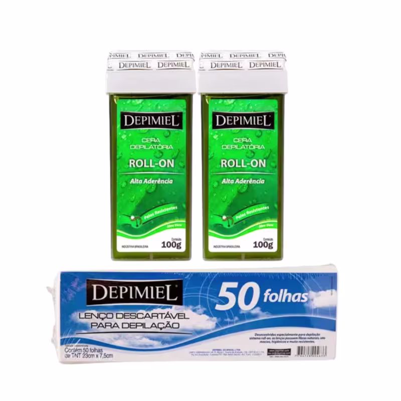 Kit 50 Folha Descartável E 2 Cera Roll-on Aloe Vera Depimiel