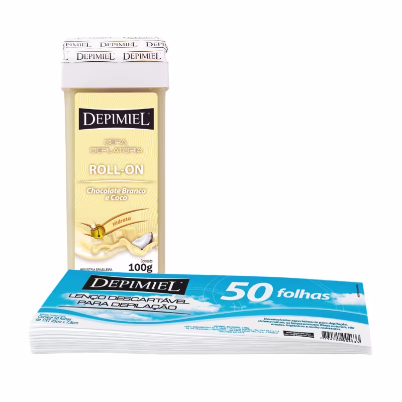 Kit Cera Chocolate Branco Coco e Lenço Descartável Depimiel