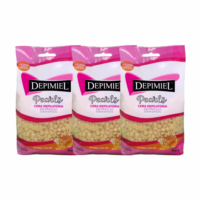 Kit 3 Cera Depilatória Natural Mel Pérolas Depimiel Com 500g