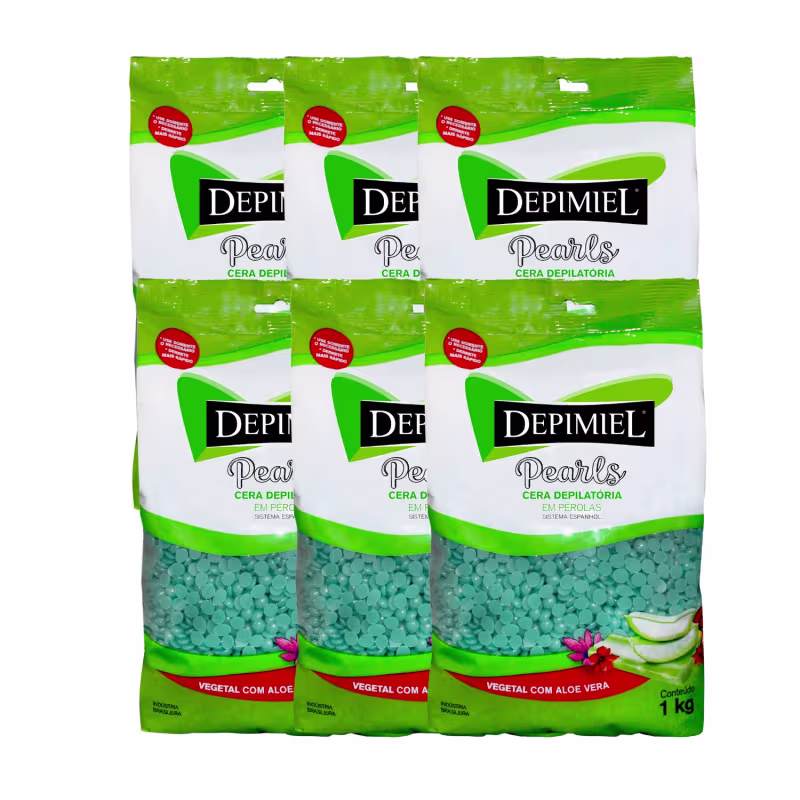 Kit 6 Cera Depilatória Vegetal Aloe Vera Pérola Depimiel