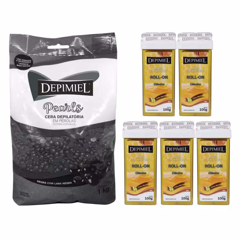 Kit 1 Cera Negra Pérola E 5 Roll-on Mel Depilação Depimiel