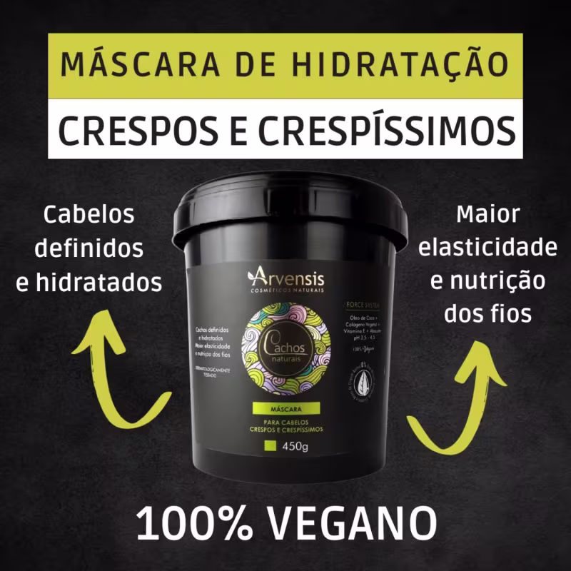 Kit Arvensis Cachos Shampoo Ativador e Máscara Crespos