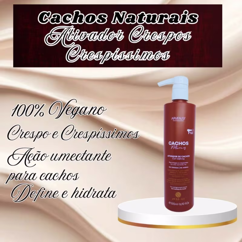 Kit Arvensis Cachos Shampoo Ativador e Máscara Crespos