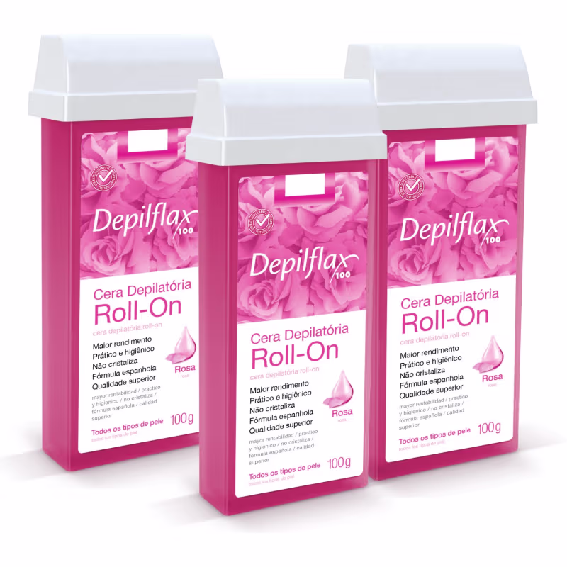 Kit 3 Ceras Roll-on Depilatória Rosa Hidrata Refil Depilflax