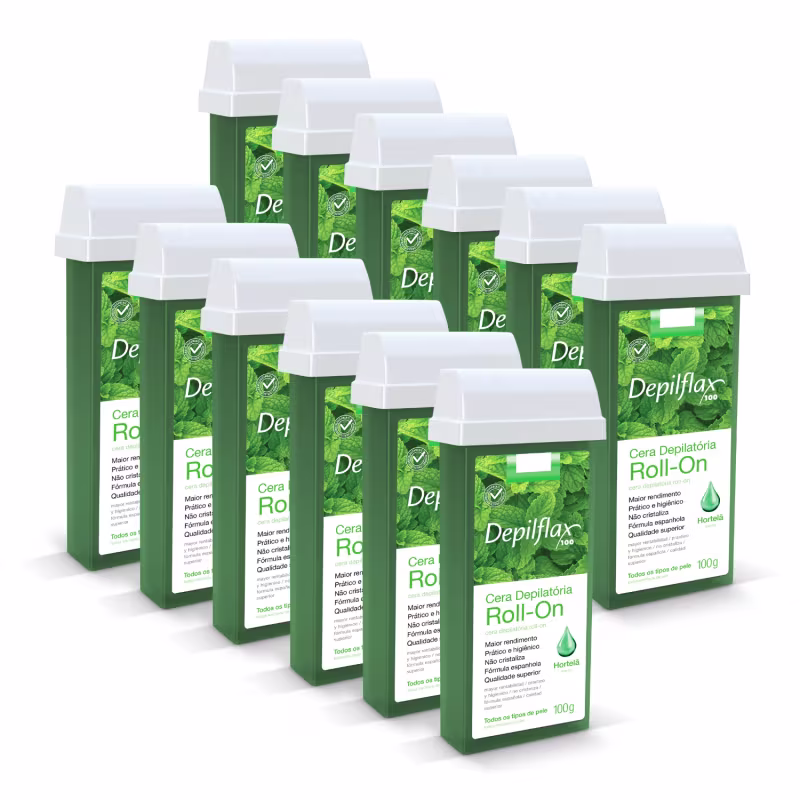 Kit 12 Ceras Roll-on Depilatória Hortelã Maciez Depilflax