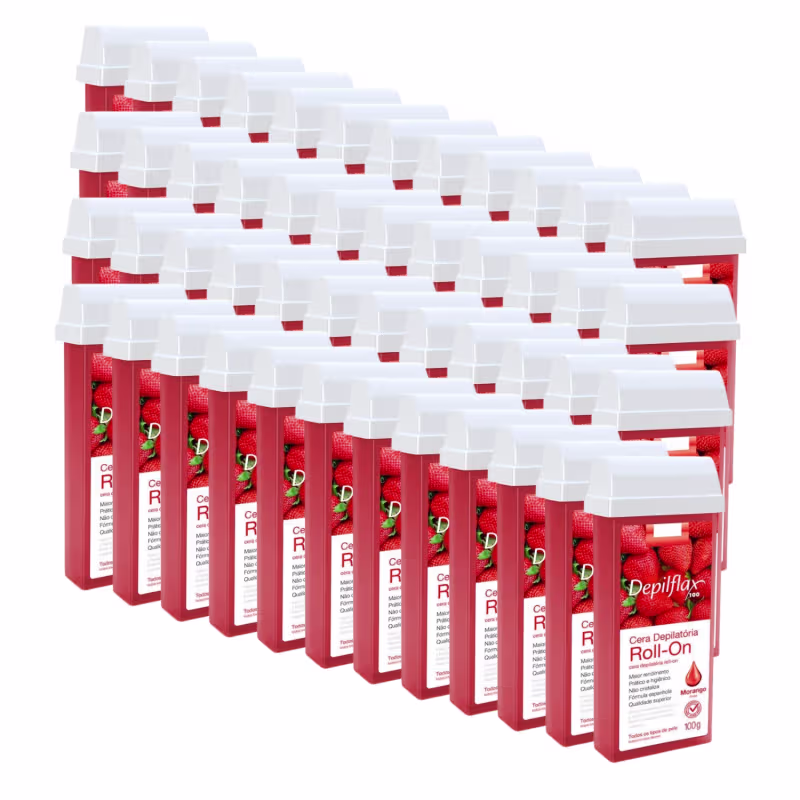 Kit 48 Ceras Roll-on Depilatória Morango Hidrata Depilflax