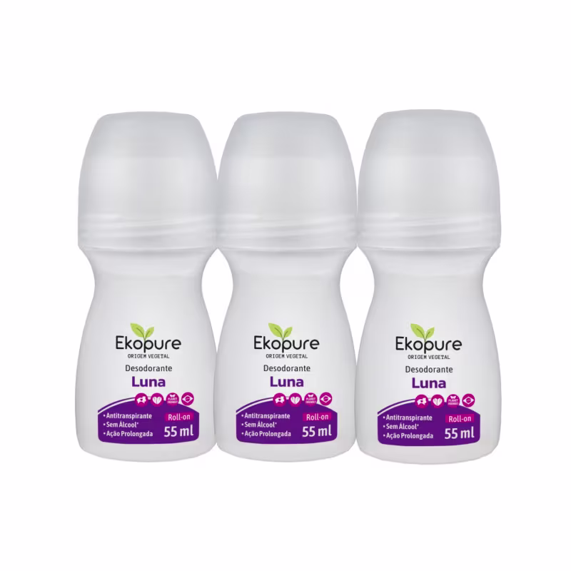Kit 3 Desodorante Rollon Antitranspirante Luna Corpo Ekopure