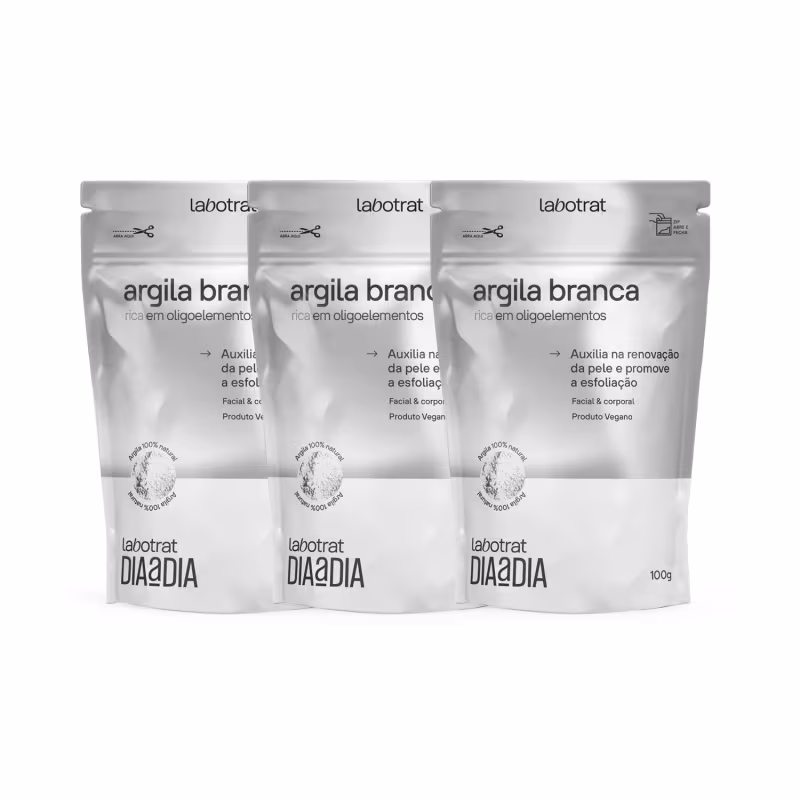 Kit 3 Argilas Branca Pó Esfoliante Facial Corporal Labotrat