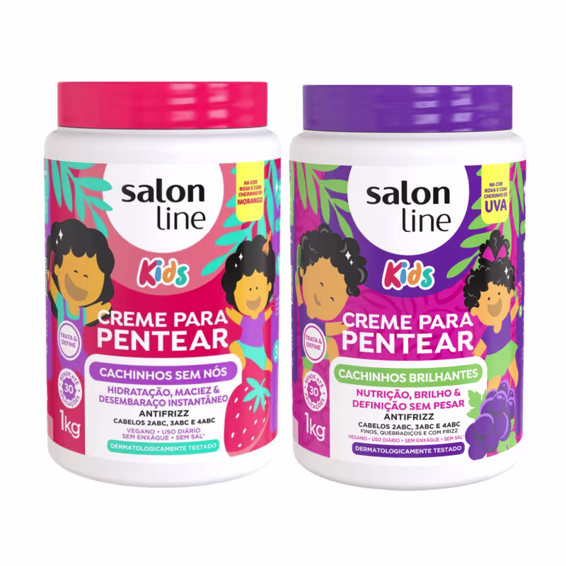 Kit 2 Creme Para Pentear Cachos Morango Uva Kids Salon Line