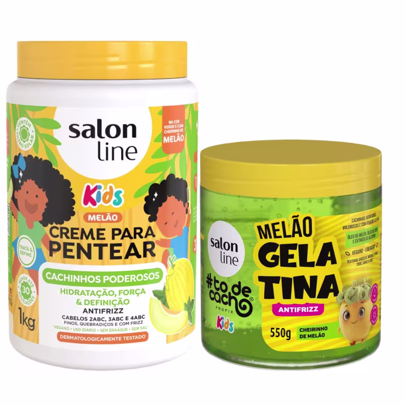 Kit Creme Pentear E Gelatina Cachos Kids Melão Salon Line