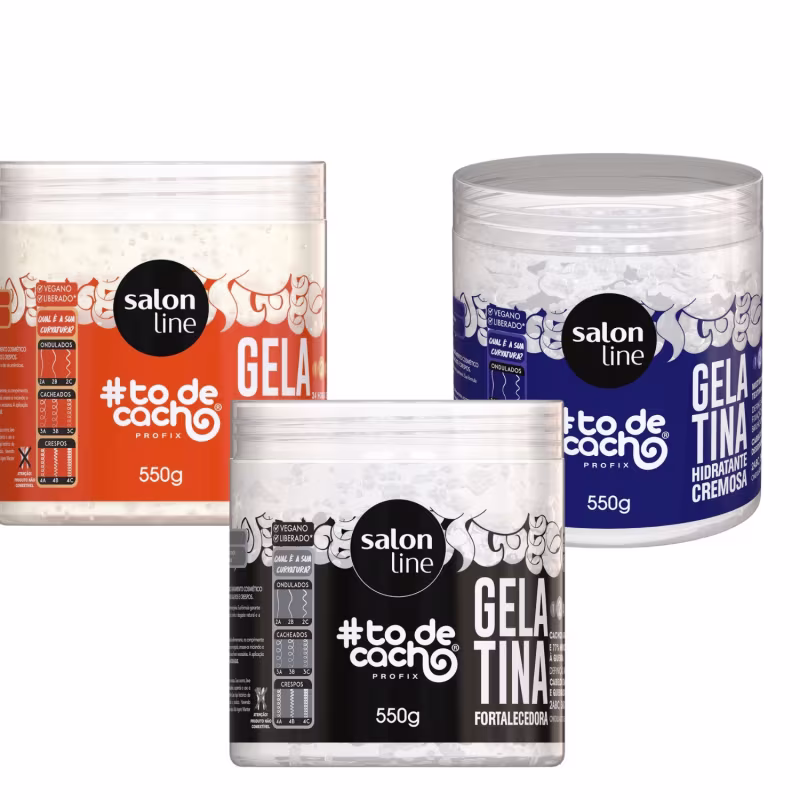Kit 3 Gelatina Define Nutre Hidrata Sos Cachos Salon Line
