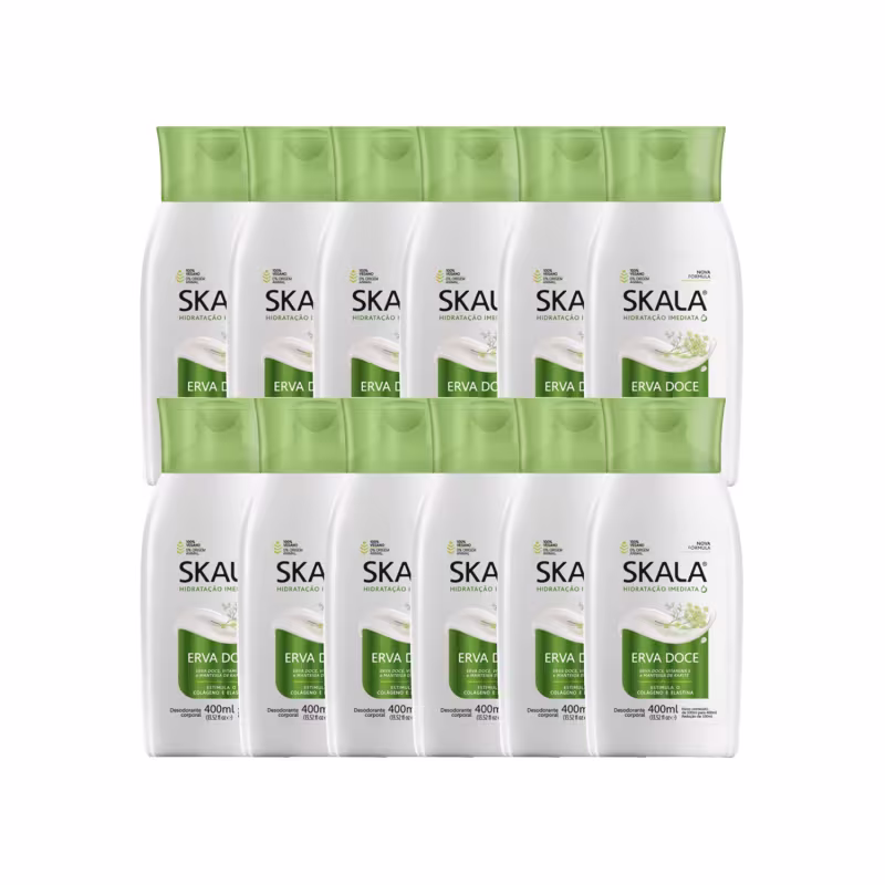 Kit 12 Loção Creme Hidratante Corpo Erva Doce Vegano Skala