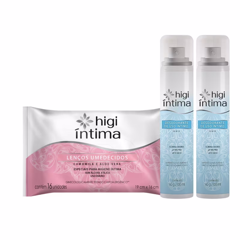 Kit Desodorante Suave e Lenço Umedecido Íntimo Higi Íntima