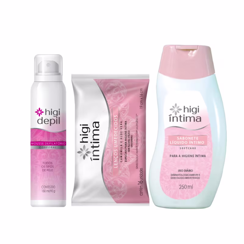 Kit Mousse Depil Lenço Umedecido Sabonete Íntimo Higi Mulher