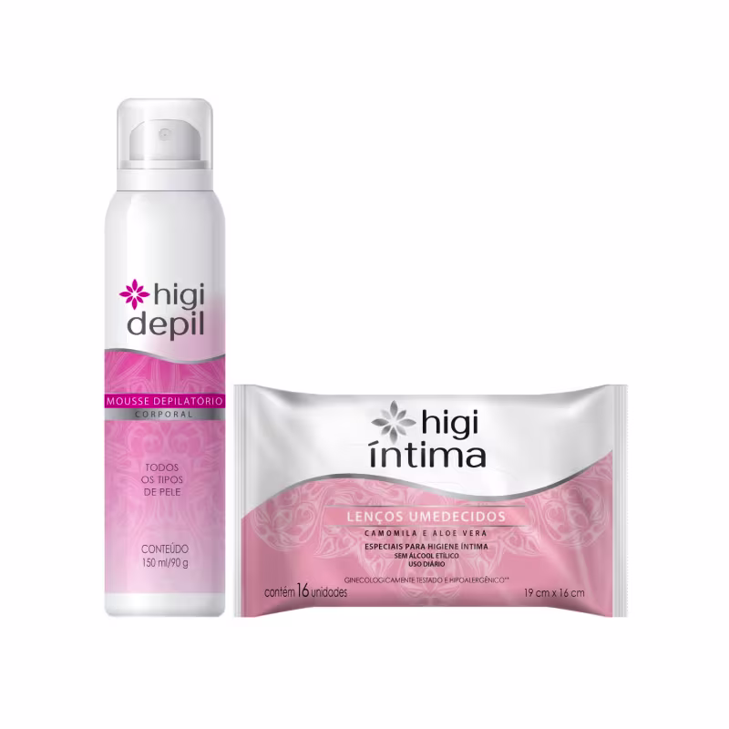 Kit Mousse Depilação Corporal e Lenço Umedecido Higi Íntima