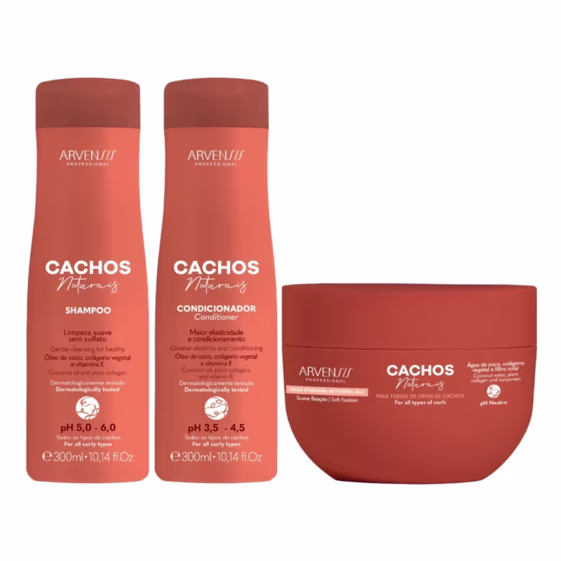 Kit Arvensis Cachos Shampoo Condicionador + Geleia Ativador De Cachos