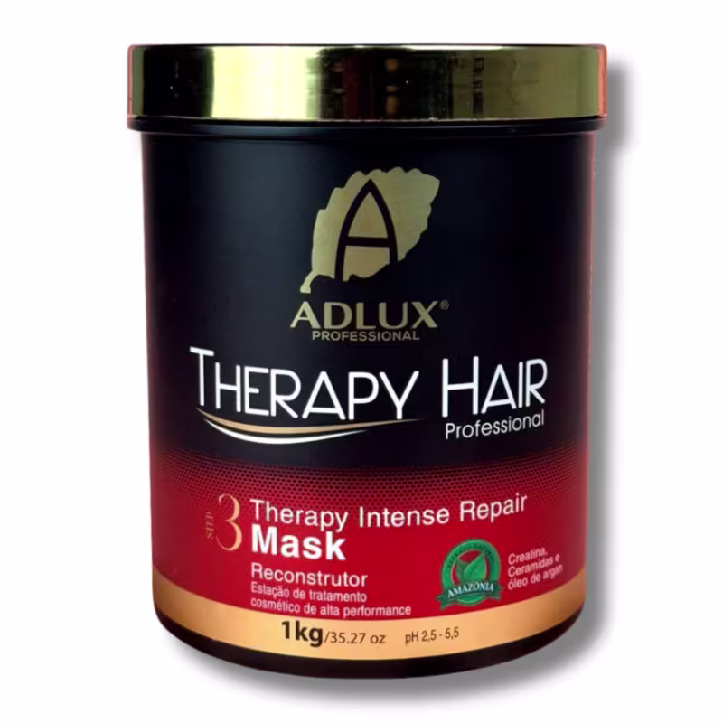 Trata-se de uma máscara de reconstrução intensa, com 1kg de volume, embalada em um pote preto com detalhes dourados. O rótulo destaca os principais ingredientes, como a ceramida e o óleo de argan, e menciona que o produto possui pH entre 2,5 e 5,5.