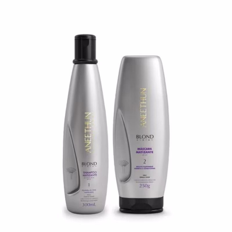 Kit Matizante Blond System Shampoo + Máscara para Cabelos Loiros ou Grisalhos - Aneethun (02 Produtos)
