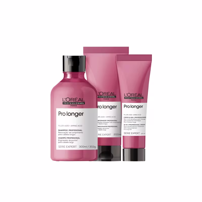 Kit L'Oréal Professionnel Pro Longer Trio Preenchimento de Pontas Cabelos Finos, 3 produtos.