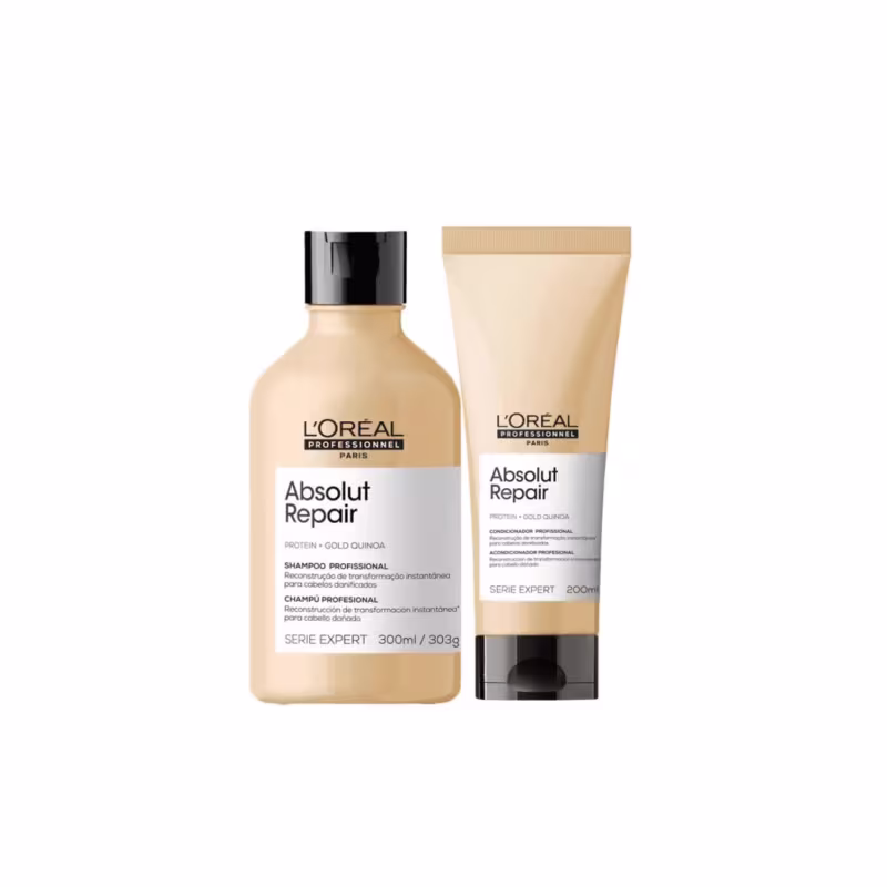 Kit L'Oréal Professionnel Serie Expert Absolut Repair Gold Quinoa + Protein Dupla Essencial, 2 produtos.