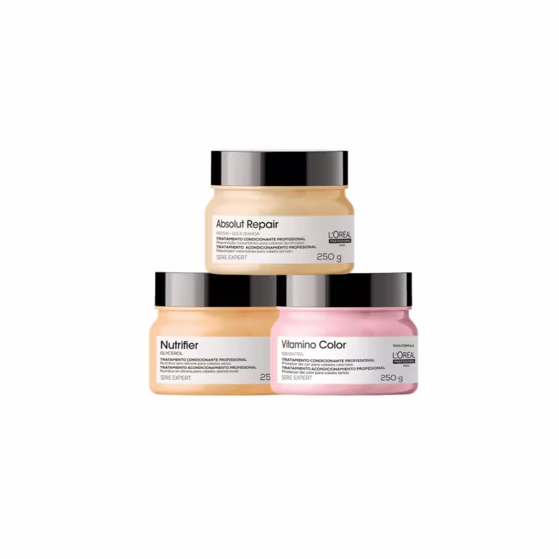 Kit L'Oréal Professionnel Serie Expert Absolut Repair Nutrifier Vitamino Color Trio, 3 produtos.