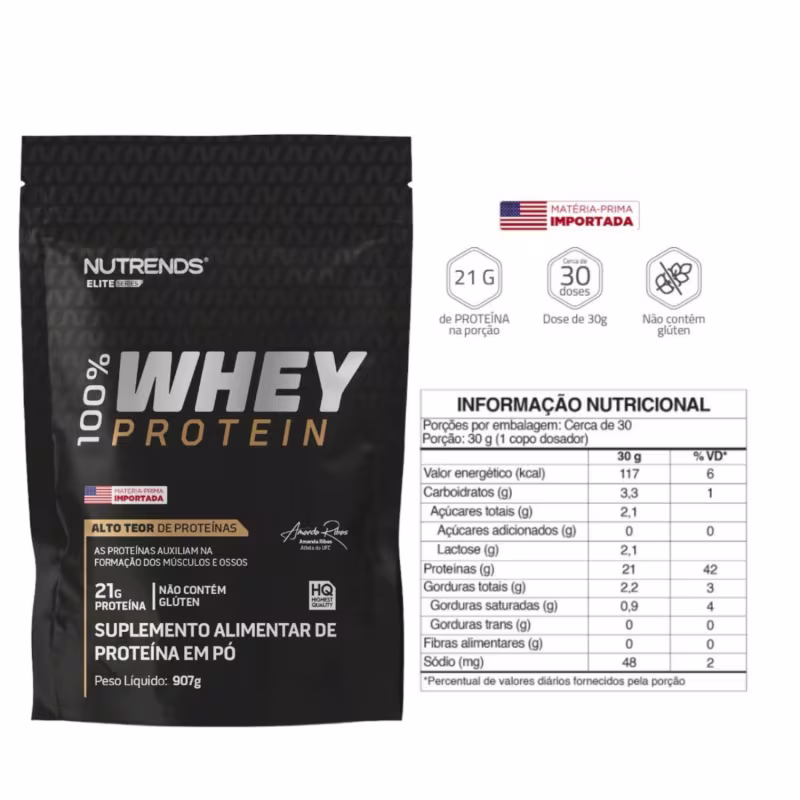 Nutrends 100% Whey Protein Concentrado Baunilha - Suplemento Alimentar em Pó 907g