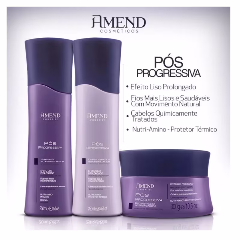 Kit Shampoo, Condicionador e Máscara Expertise Pós Progressiva - Amend