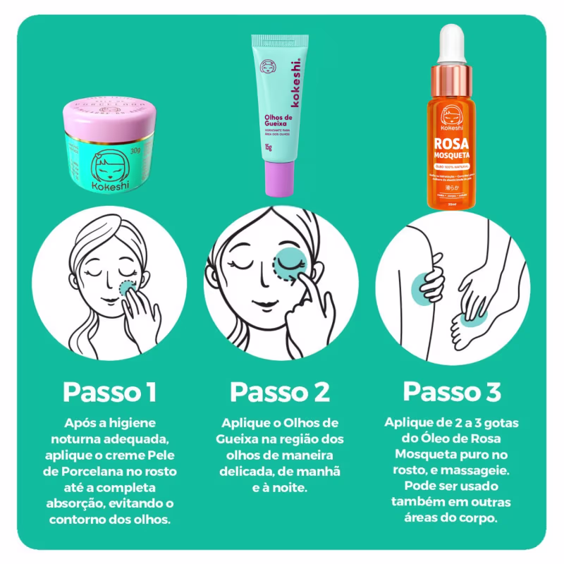 Kit Renovadores Kokeshi Pele Porcelana Óleo de Rosa Mosqueta