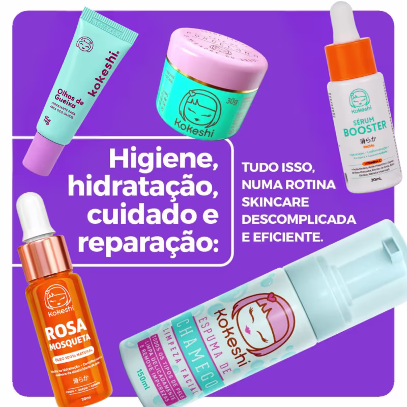 Kit Rosa Mosqueta 5 itens Kokeshi Limpeza e Hidratação