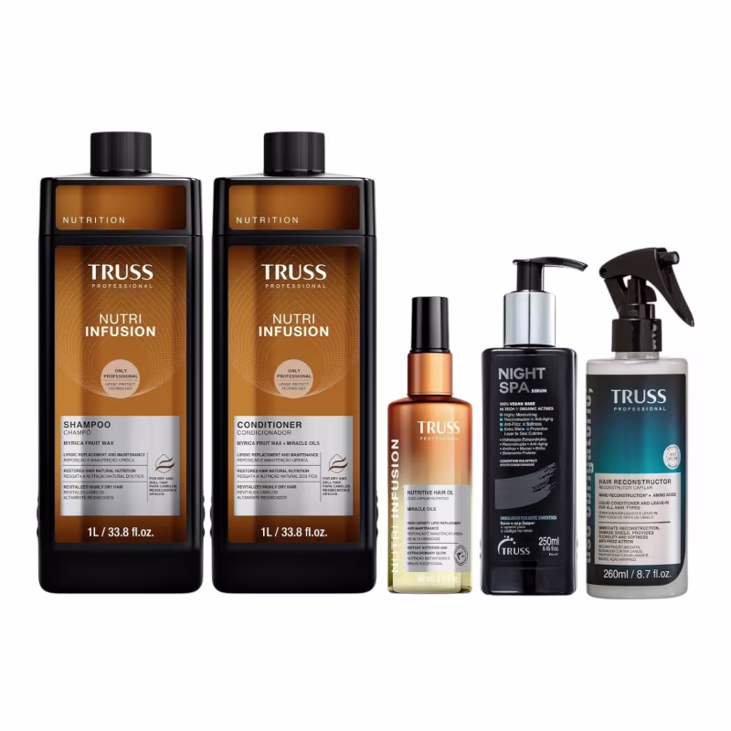 Kit Truss Nutri Infusion - Shampoo 1L + Condicionador 1L + Óleo 60ml + Night Spa 250ml + Uso Obrigatório Spray 260ml