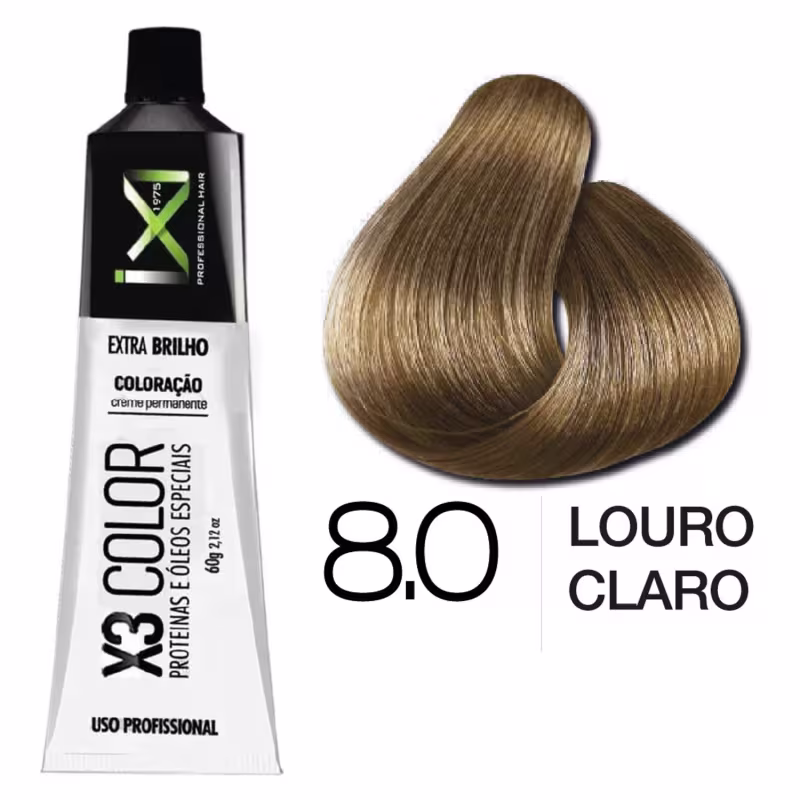 Coloração X3-Color 60g 8.0 Louro Claro- Proteínas e Óleos Especiais