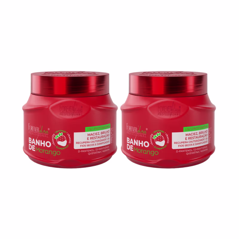 Kit 2 Máscaras Banho Verniz Morango Hidratação Forever Liss