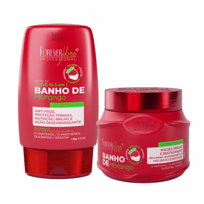Kit Máscara E Leave-in Banho De Verniz Morango Forever Liss