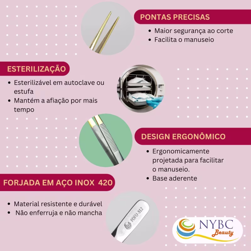 NYBC Beauty Inox 420 Desencravar - Pinça Fina Dourada