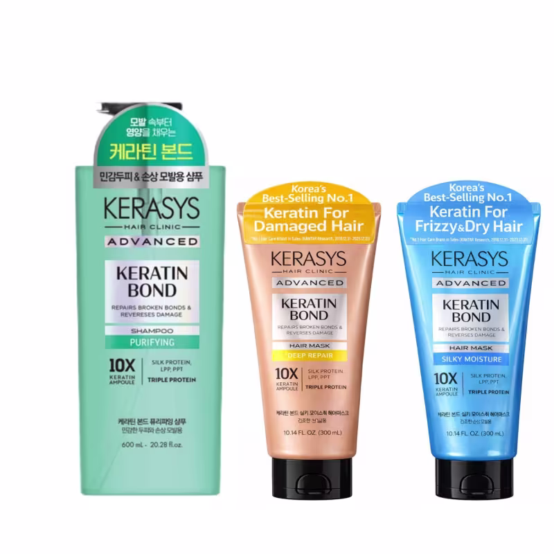 Kerasys Kit Keratin (Shampoo Purifying 600ml + Máscaras (Moisture + Repair) 300ml