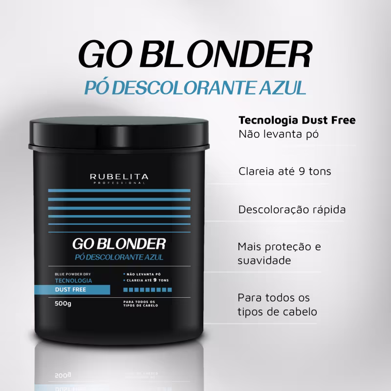 Pó Descolorante Rubelita Professional Go Blonder Azul, 500g.