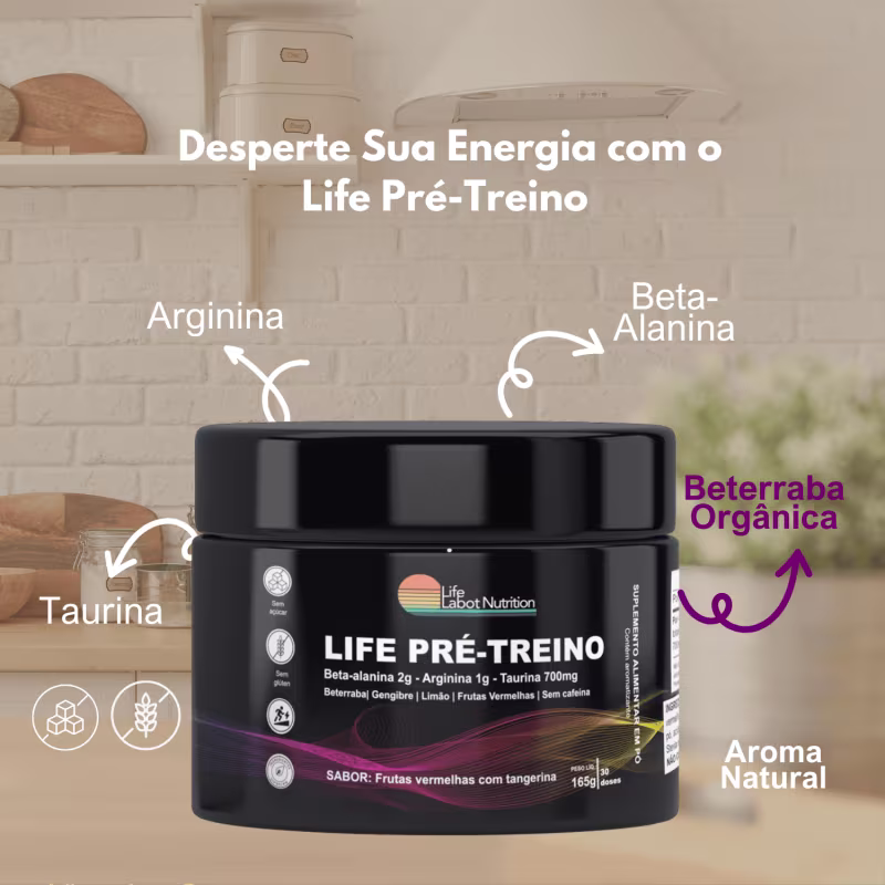 Suplemento Alimentar em Pó Life Labot Nutrition Life Pré-Treino, 165g.