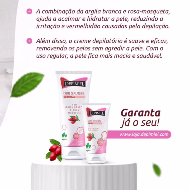 Creme Depilatório Argila Branca Rosa Mosqueta Depimiel 40g