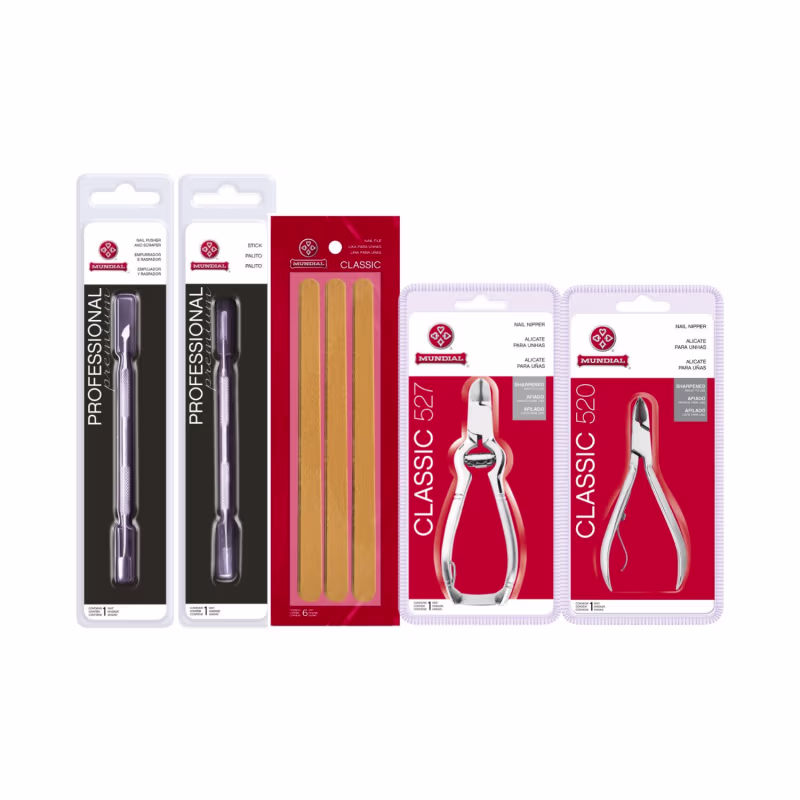 Kit Alicates 527 E 520 Palito Espátula 6 Lixas Unha Mundial