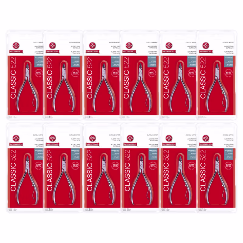 Kit 12 Alicate Cutícula 522Classic Profissional Unha Mundial